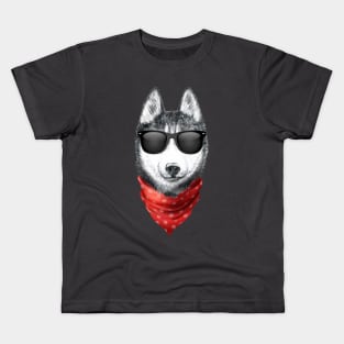 Siberian Husky Shirt with Sunglasses Kids T-Shirt